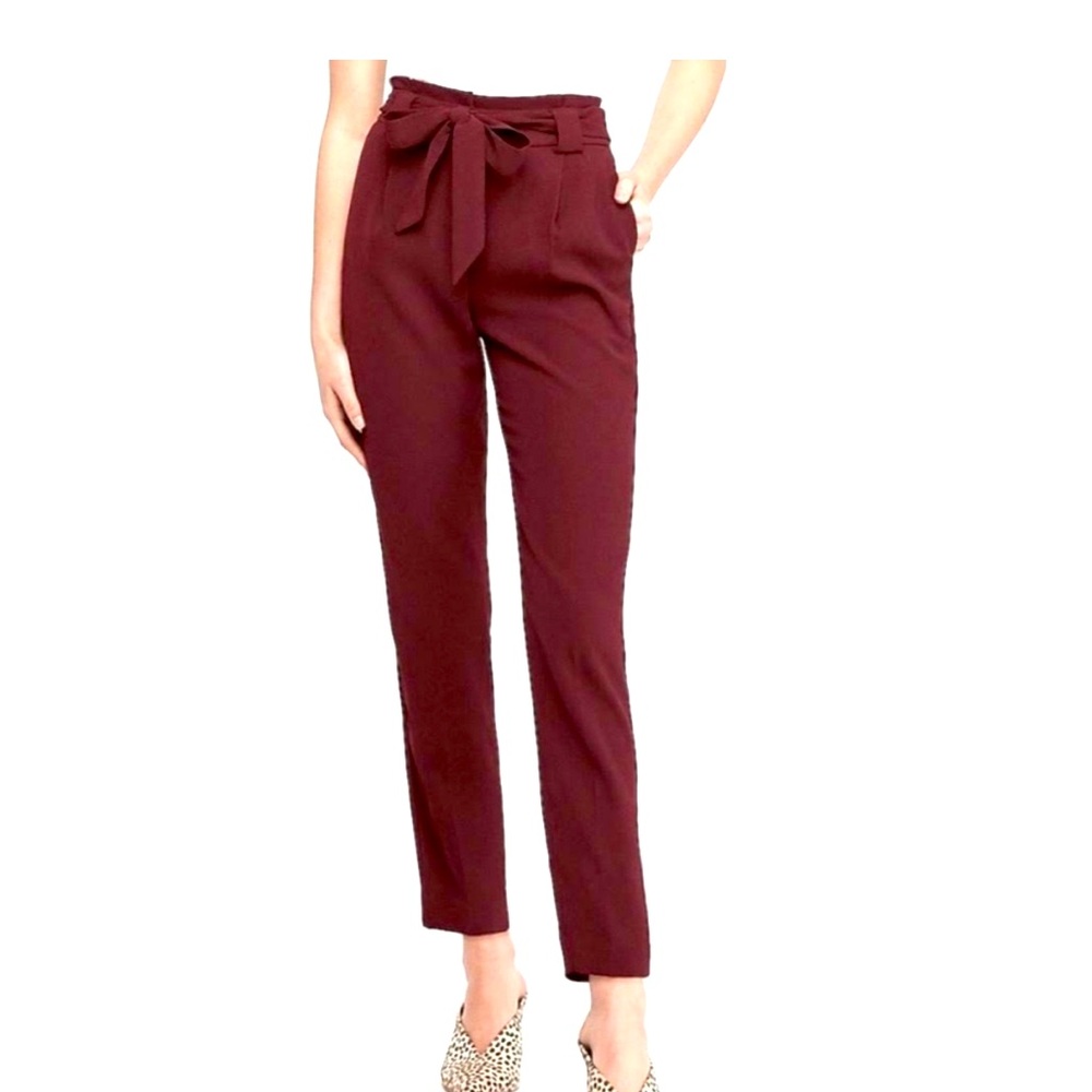 Express burgundy wine colored paper bag high waist trouser pants